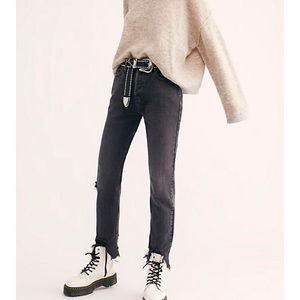 Free People Chewed Up Mid Rise Straight Jeans